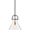 1-Light Oil Rubbed Bronze and Antique Gold Pendant with Clear Cone Glass Shade