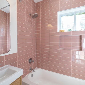 Mid-Century Modern Pink Guest Bathroom Remodeling