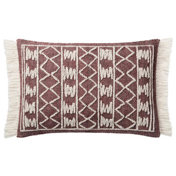 French Knots Fringed Lumbar Pillow 16"x26", Burgundy, No Fill