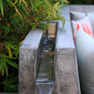 Water Feature Built into Concrete Bench