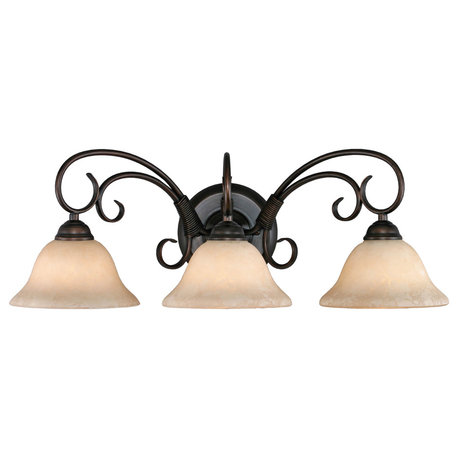 Homestead 3-Light Bath Vanity, Rubbed Bronze With Tea Stone Glass