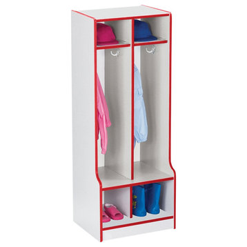 Rainbow Accents 2 Section Coat Locker with Step - Red