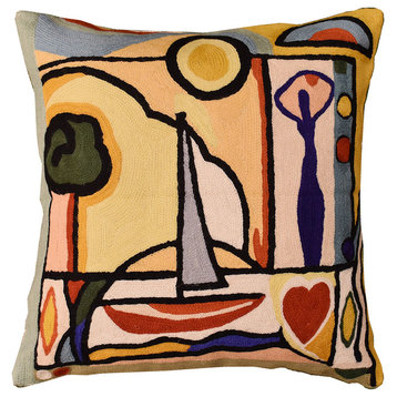 Fun in the Sun II by Alfred Gockel Accent Pillow Cover Handmade Wool 18x18"