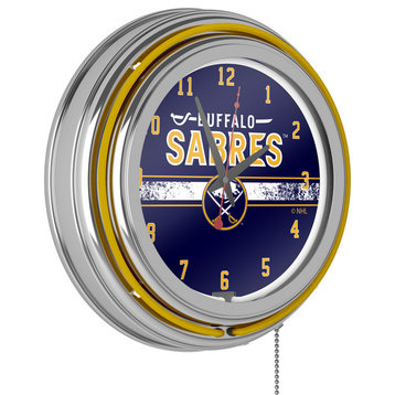 NHL Chrome Double Ring Neon Clock, 14", Buffalo Sabres