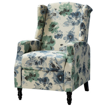 Upholstered Manual Recliner With Wingback, Floral