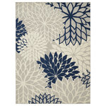 Nourison - Nourison Aloha 7' x 10' Ivory/Navy Tropical Area Rug - In shades of navy-blue, grey, and white, this Aloha indoor/outdoor rug brings extra life and excitement to your patio, deck, or poolside. Its high-low construction combines delightful texture with an intricately woven base for exceptional look and feel that stands up to the elements. Machine made from premium stain-resistant fibers for long wear and easy cleaning: just rinse with a hose and air dry.