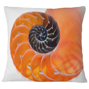 Orange Nautilus Shell Contemporary Throw Pillow, 16"x16"