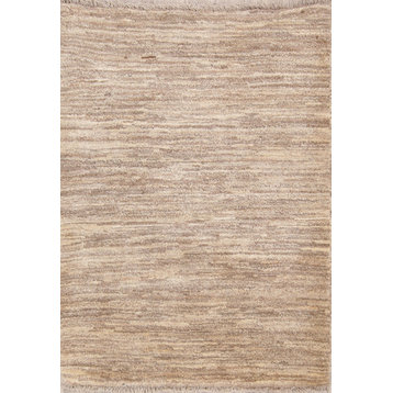 Gabbeh Solid Rustic Hand-Knotted Persian Oriental Area Rug, Beige, 3'10"x2'11