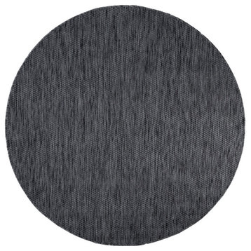 Solid Outdoor Rug for Patio or Balcony, Mottled Anthracite, 6'7" Round