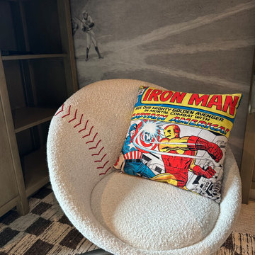 Vintage Baseball Boys Bedroom with Wood Slat Ceiling in Winter Park