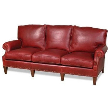 Sleek Leather Sofa  USA Hand-Crafted 3-Seat  Top Grain Leather  Wood