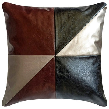 Black & Brown Faux Leather Patchwork 26"x26" Euro Sham - Hide And Style