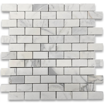 1x2 Brick Offset Subway Mosaic Statuary White Marble Tile Honed, 1 sheet