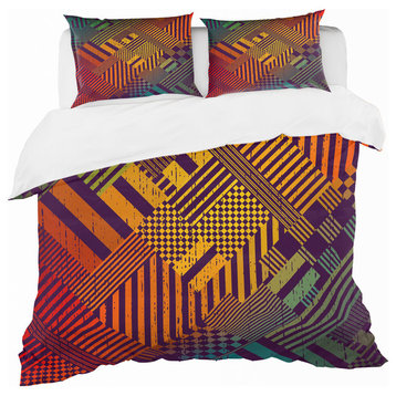 Grungy Geometric in Green, Yellow and Blue Modern Duvet Cover, King
