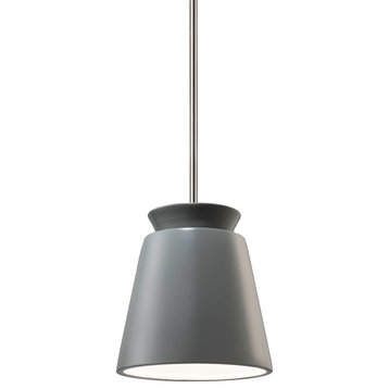 Small Trapezoid Pendant, Pewter Green, Polished Chrome, Integrated LED