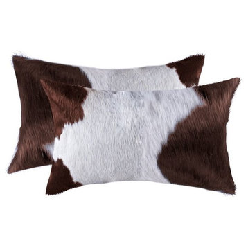 12"x20" Torino Kobe Cowhide Pillows, Set of 2, White and Brown