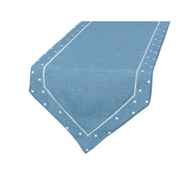 Xia Home Fashions - Polka Dot Embroidered Easy Care Table Runner, 15"x72", Chambray - Table Runners