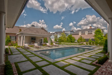 Inspiration for a mid-sized contemporary backyard concrete and rectangular lap hot tub remodel in Houston