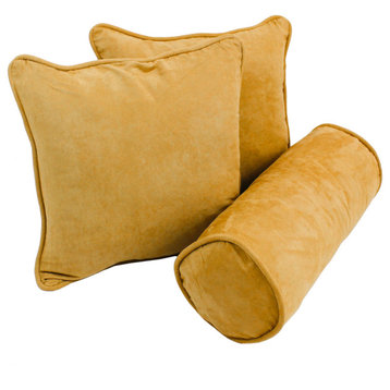 Double-Corded Solid Microsuede Throw Pillows With Inserts, Set of 3, Lemon