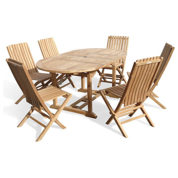 Grade A Teak, 66", Extension Table, 6 Folding Chairs With Lumbar Support