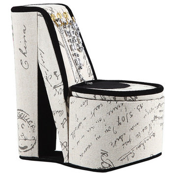 Benzara BM240359 High Heel Script Shoe Jewelry Box With 3 Hooks, Beige and Black