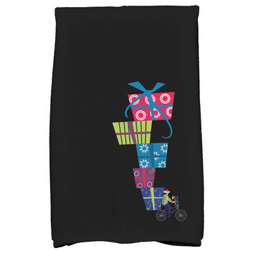 Special Delivery Holiday Geometric Print Kitchen Towel, Black