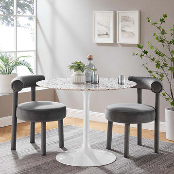 Lippa 40" Round Terrazzo Dining Table in White White