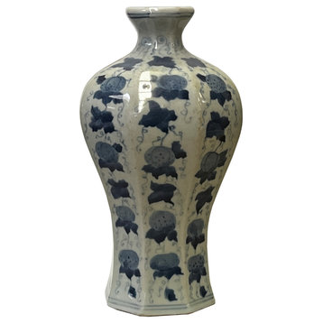 Chinese Blue White Porcelain Oriental Fruit Octagonal Shape Vase Hws2994