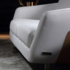 Modern Armondo Sofa in Two Tone White Microfiber Leather and Camel Accent
