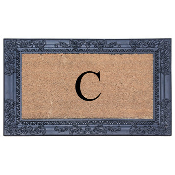 Rubber And Coir, Black/Beige  24"x36" Heavy Duty Outdoor Monogrammed Doormat, C