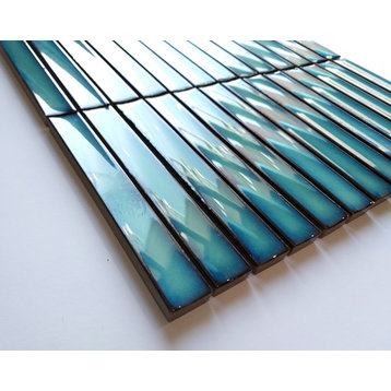 Glazed Porcelain Mosaic Sheet Sevilla KitKat Fingers 6"x1" Glossy Ocean Green