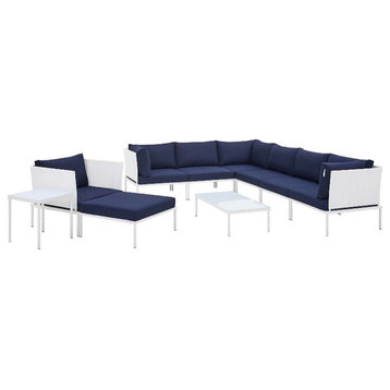 Modway Harmony 10-Piece Fabric Patio Sectional Sofa Set in White/Navy
