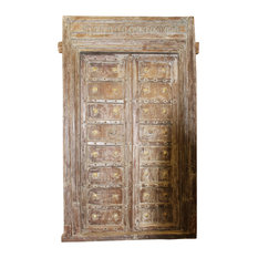 Mogulinterior - Consigned Antique Entrance Doors With Frame Hand Carved Vintage Farmhousestyle - Decorative Objects and Figurines