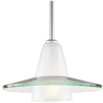 Modern 12" Stem-Hung Pendant, Brushed Nickel and Clear and Etched