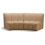 Meridian Furniture - Infinity Channel Tufted Velvet Modular Chair, Camel, 2 Piece - Create a seating group that works for every possible situation with this Infinity modular love seat and other pieces in the Infinity collection. Upholstered in soft Camel velvet material that feels great against the skin and offers long-wearing beauty, this piece fits with other Infinity items for an infinite number of combinations that get your seating requirements just right but that look just as nice when used on their own.