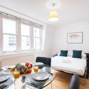 London apartment window with a view of the street