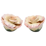 Cosmos Gifts Corp - Rose Salt and Pepper Shakers, Set of 2 - Switch out your average salt and pepper dispensers for the delicate Rose Salt and Pepper Shakers. Hand-painted in glossy pink and cream, these porcelain rose shakers make an elegant, convenient addition to a kitchen or dining table.