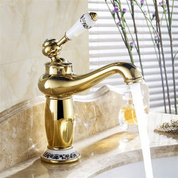 Versilia Gold Finish Sink Faucet Brass Single Handle with Ceramic Accents - Bathroom Sink Faucets