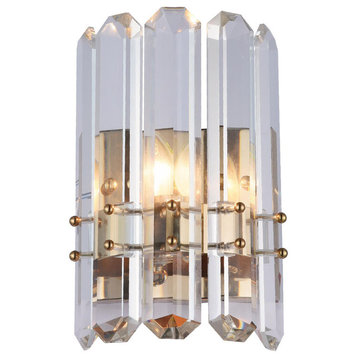 Gold Frame Wall Sconce, Clear Crystal Plaques