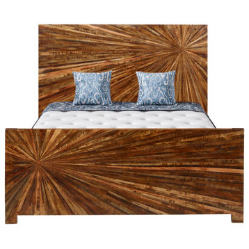 Reclaimed Mango Wood Sunburst Collection Queen Tall Headboard Bed Frame