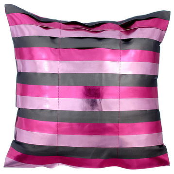 Metallic Faux Leather 22"x22" Pink Decorative Pillow Covers, Omg Its Pink