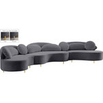 Meridian Furniture - Vivacious Velvet Upholstered 3-Piece Sectional, Gray - Give your sitting area a touch of Hollywood glam with this Vivacious velvet sectional. This boudoir-inspired sectional couch offers ample room for your favorite peeps to hand out and relax. Its soft grey velvet upholstery adds to its elegant demeanor, and it comes with both gold and chrome legs, so you can put a custom spin on your new sectional. Pillows are included for even more bliss-inducing comfort.