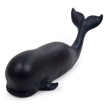 Nautical Theme Decorative Polyresin Whale Figurine, 15.5", Navy Blue