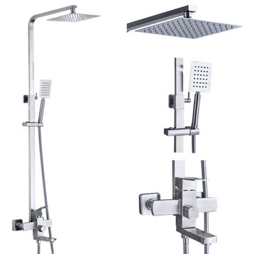 Gold/Black/Brushed Stainless Steel Shower Faucet Rainfall Bath Shower Set, Chrome