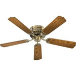Quorum - Quorum 11525-4 Custom Hugger - 52" Ceiling Fan - Amps: 0.4  Warranty: Limited LifetimeCustom Hugger 52" Ceiling Fan Antique Brass Dark Oak/Medium Oak Blade *UL Approved: YES *Energy Star Qualified: n/a  *ADA Certified: n/a  *Number of Lights:   *Bulb Included:No *Bulb Type:No *Finish Type:Antique Brass