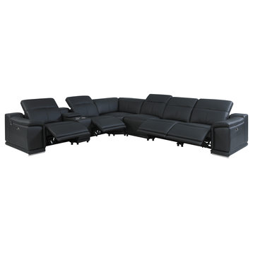 Frederico Genuine Italian Leather 7-Piece 1 Console 4-Power Reclining Sectional, Black
