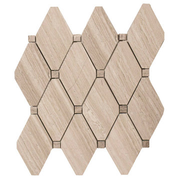 12"x11.5" White Oak Marble Mosaic Tile, Big Diamond, Honed, Set of 5