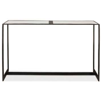 Ridged Iron Console Table White Marble, Large