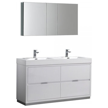 Fresca FVN8460WH-D Valencia 60 Glossy White Free Standing Double Bathroom Vanity