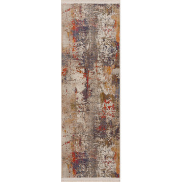 Distressed Modern Abstract Area Rug, 2' X 6'